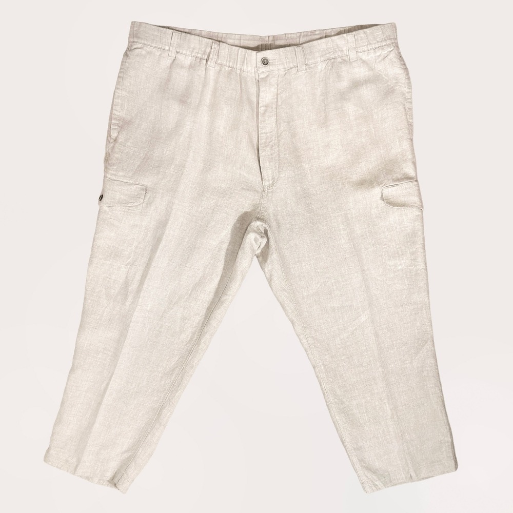 Caribbean 100% Linen Cargo Pants Oatmeal Beige Mens 46x30 Summer Trousers